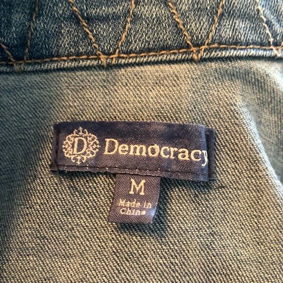 Democracy distressed, blue denim jacket. - Picture 2 of 7